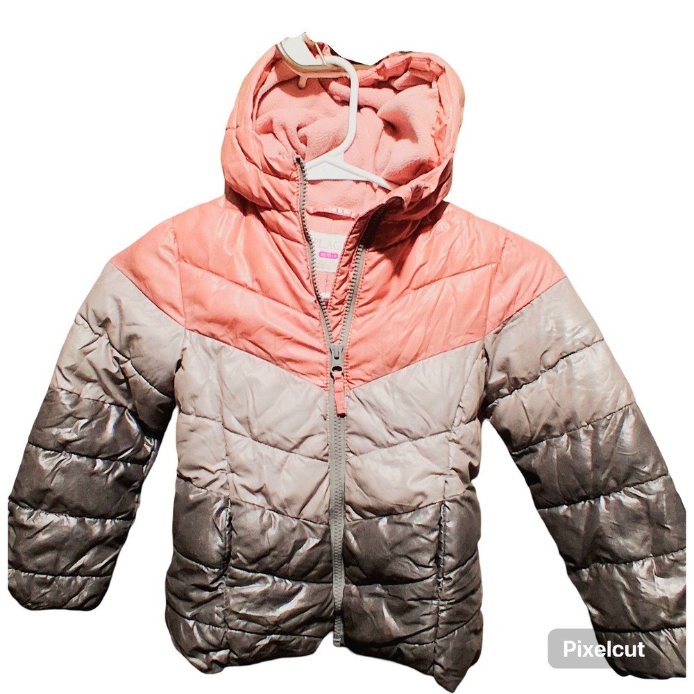 The Children's Place Puffer Jacket Girls Size 4T Pink Silver Excellent